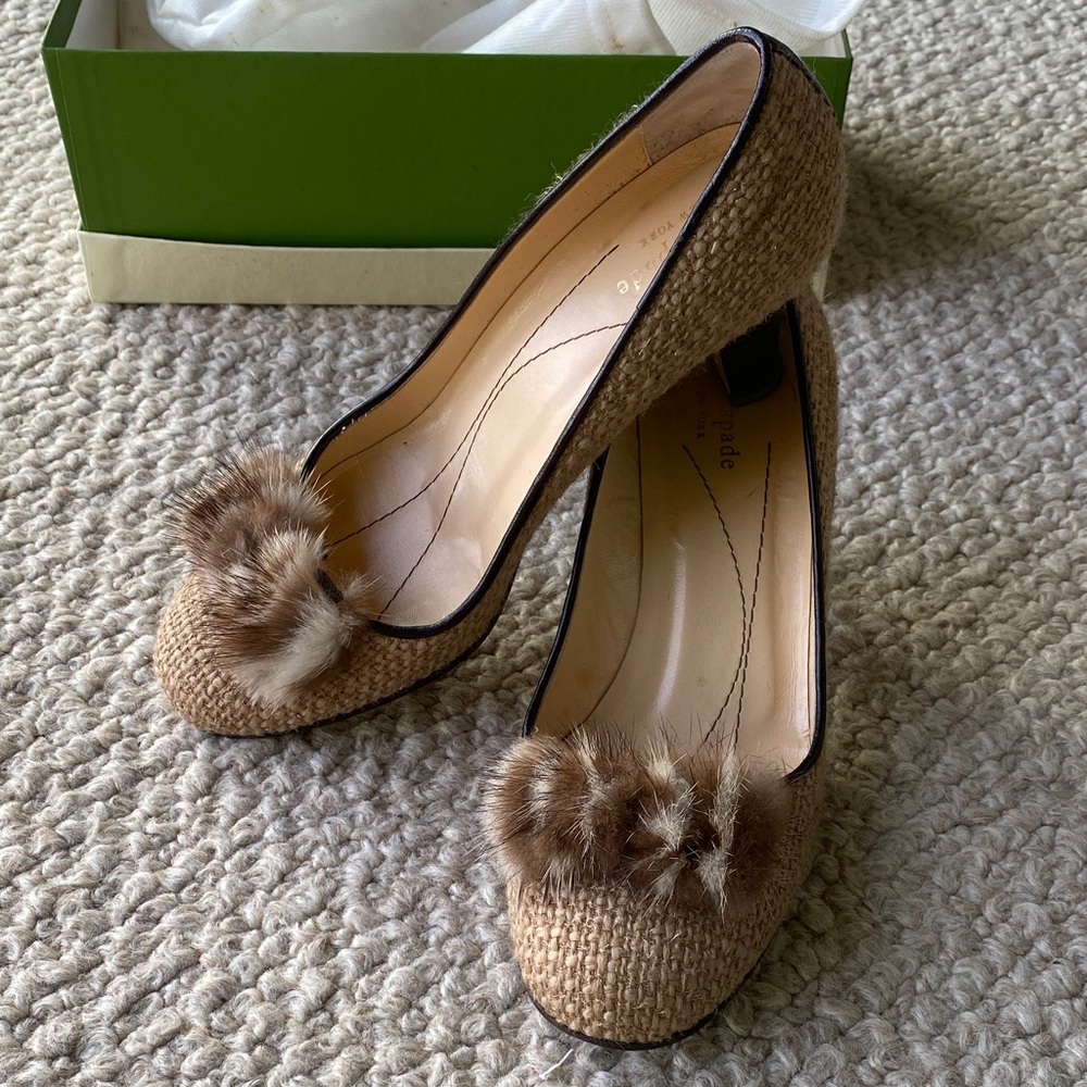 Kate Spade Tan Heels with Fur Detail